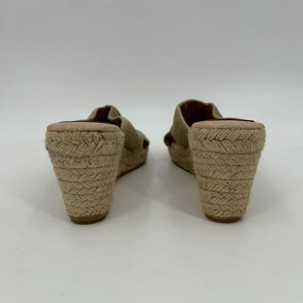 PATRICIA GREEN Tan Nude Canvas Open Toed Espadrille Wedges Shoes Size 6